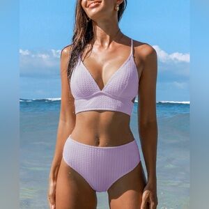 NWT CupShe Lavender Triangle Bikini Top & High-Waisted Bottoms Set